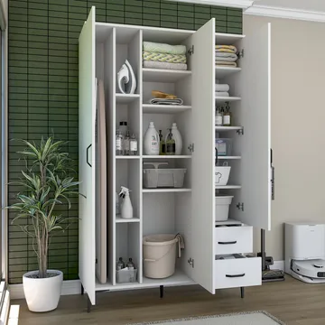 Baderomsskap Wallxpert Dara (120 x 198,6 x 45 cm) Hvit - Hvit - Hus & oppussing - Kjøkken & bad - Baderom - Baderomsmøbler & baderomsinnredning - Baderomsskap