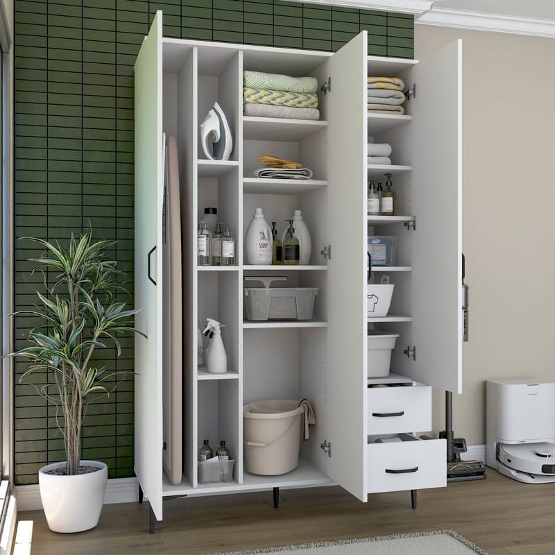 Baderomsskap Wallxpert Dara (120 x 198,6 x 45 cm) Hvit - Hvit - Hus & oppussing - Kjøkken & bad - Baderom - Baderomsmøbler & baderomsinnredning - Baderomsskap