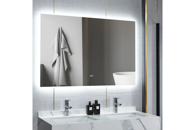 Baderomsspeil 100x80 cm med LED-belysning og anti-dugg - Hus & oppussing - Kjøkken & bad - Baderom - Baderomsmøbler & baderomsinnredning - Baderomsspeil