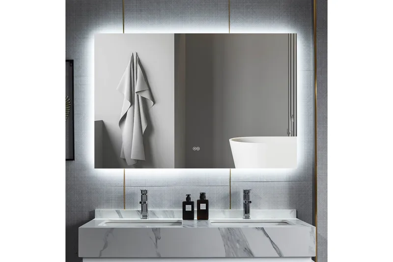 Baderomsspeil 120x100 cm med LED-belysning og anti-dugg, undefined