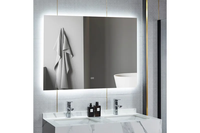 Baderomsspeil 120x100 cm med LED-belysning og anti-dugg - Hus & oppussing - Kjøkken & bad - Baderom - Baderomsmøbler & baderomsinnredning - Baderomsspeil