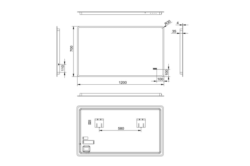 Aspsele Baderomsspeil 70 cm LED-Lys - Baderomsspeil - Baderomsspeil med belysning