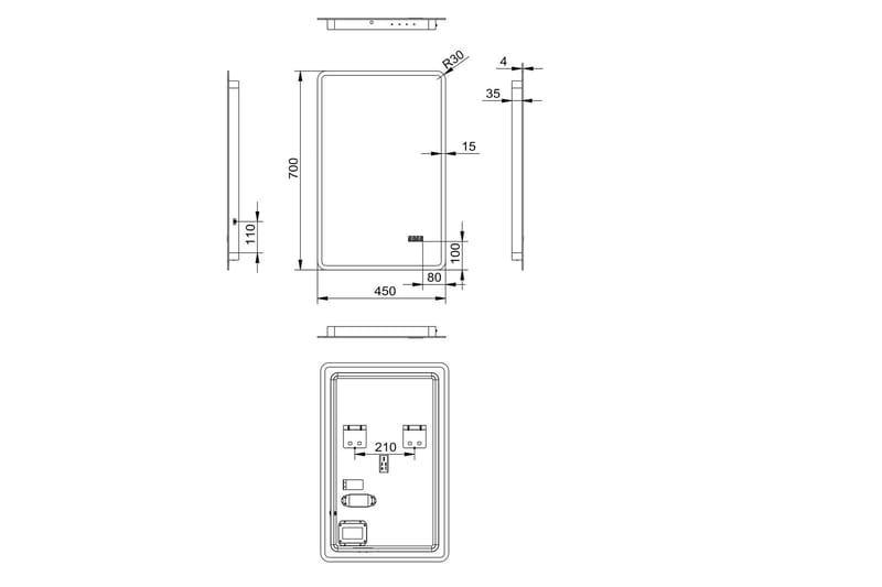 Aspsele Baderomsspeil 70 cm LED-Lys - Baderomsspeil - Baderomsspeil med belysning