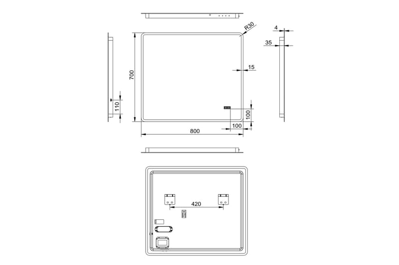 Aspsele Baderomsspeil 70 cm LED-Lys - Baderomsspeil - Baderomsspeil med belysning