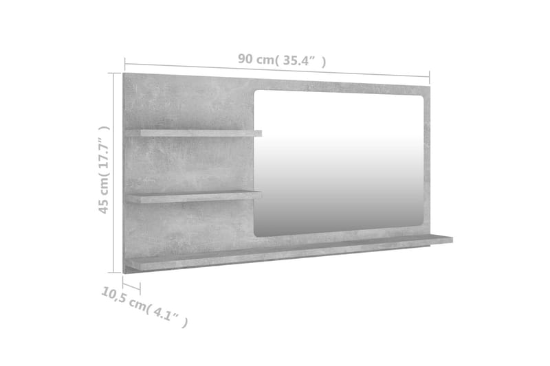 Baderomsspeil betonggrå 90x10,5x45 cm sponplate - Grå - Baderomsspeil