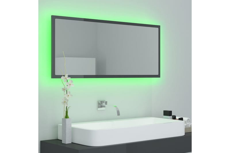 Baderomsspeil LED 100x8,5x37 cm sponplate høyglans grå - Grå - Baderomsspeil