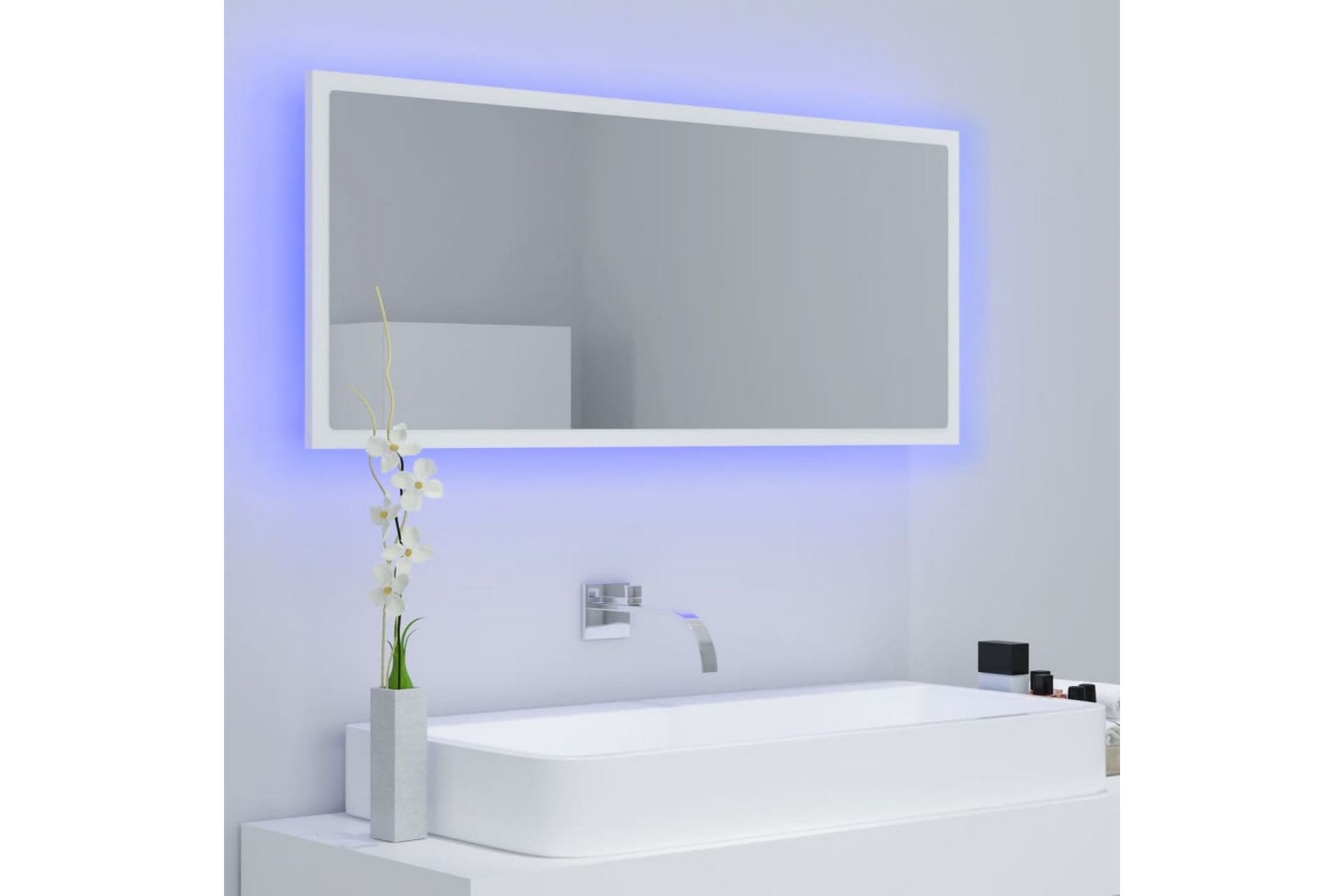 Baderomsspeil LED 100x8,5x37 cm sponplate hvit - Hvit - Hus & oppussing - Kjøkken & bad - Baderom - Baderomsmøbler & baderomsinnredning - Baderomsspeil