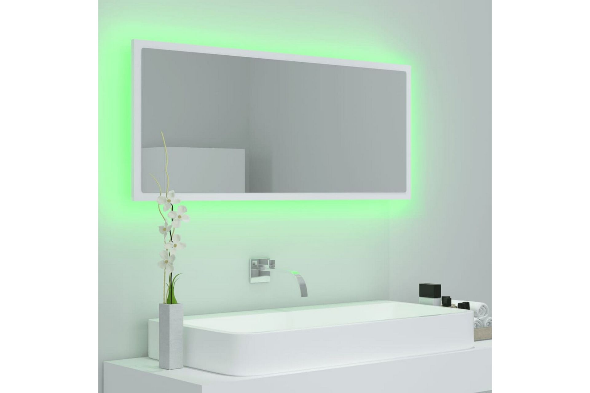 Baderomsspeil LED 100x8,5x37 cm sponplate hvit - Hvit - Hus & oppussing - Kjøkken & bad - Baderom - Baderomsmøbler & baderomsinnredning - Baderomsspeil