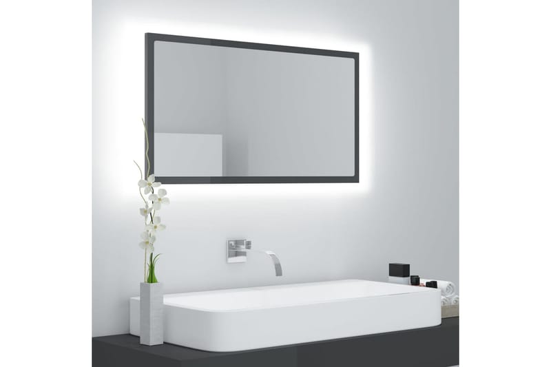 Baderomsspeil LED 80x8,5x37 cm sponplate høyglans grå - Grå - Baderomsspeil