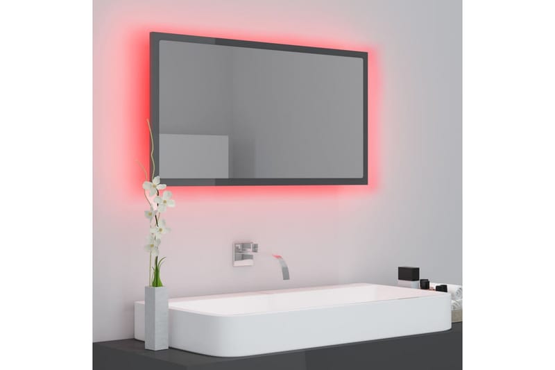 Baderomsspeil LED 80x8,5x37 cm sponplate høyglans grå - Grå - Baderomsspeil