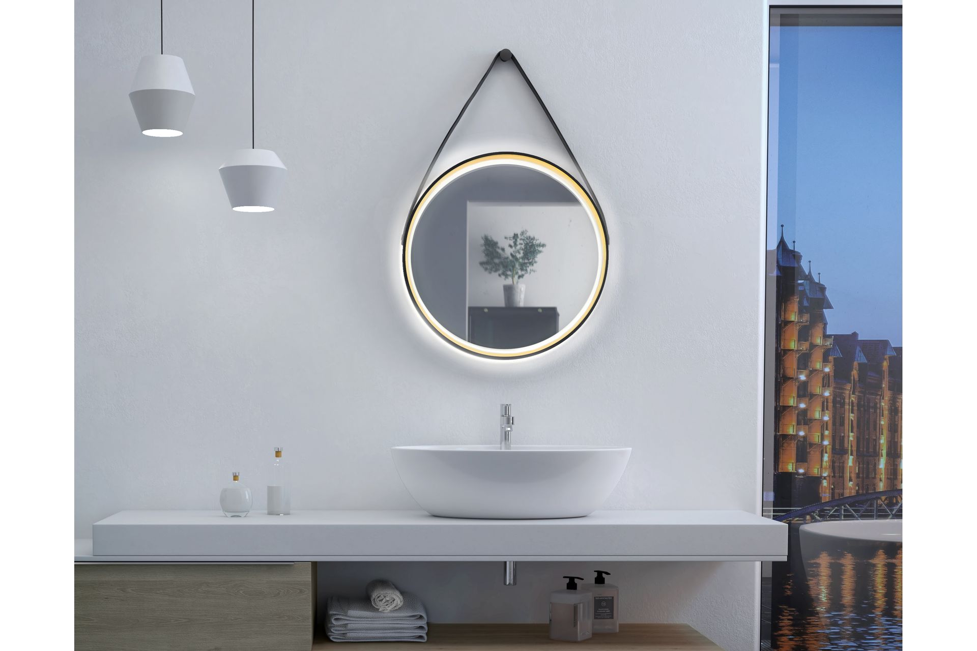 Djupqvior Speil 55 cm Rund LED-Lys - Svart/Gull - Hus & oppussing - Kjøkken & bad - Baderom - Baderomsmøbler & baderomsinnredning - Baderomsspeil