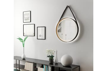Djupqvior Speil 55 cm Rund LED-Lys - Svart/Gull - Hus & oppussing - Kjøkken & bad - Baderom - Baderomsmøbler & baderomsinnredning - Baderomsspeil