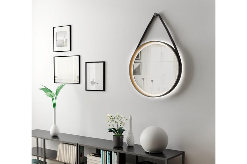 Djupqvior Speil 55 cm Rund LED-Lys - Svart/Gull - Hus & oppussing - Kjøkken & bad - Baderom - Baderomsmøbler & baderomsinnredning - Baderomsspeil