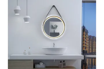 Djupqvior Speil 55 cm Rund LED-Lys - Svart/Gull - Hus & oppussing - Kjøkken & bad - Baderom - Baderomsmøbler & baderomsinnredning - Baderomsspeil