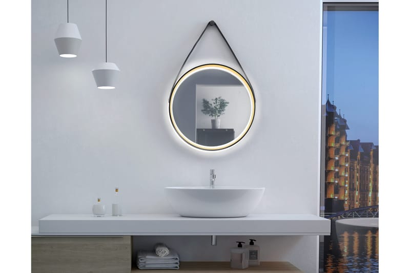 Djupqvior Speil 55 cm Rund LED-Lys, Svart/Gull