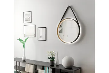 Djupqvior Speil 55 cm Rund LED-Lys - Svart/Gull - Hus & oppussing - Kjøkken & bad - Baderom - Baderomsmøbler & baderomsinnredning - Baderomsspeil