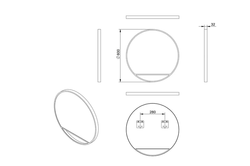 Gottsätter Speil 60 cm Rundt - Svart - Hus & oppussing - Kjøkken & bad - Baderom - Baderomsmøbler & baderomsinnredning - Baderomsspeil