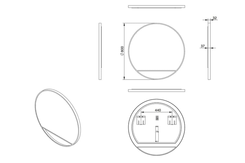 Gottsätter Speil 80 cm Rundt - Svart - Hus & oppussing - Kjøkken & bad - Baderom - Baderomsmøbler & baderomsinnredning - Baderomsspeil