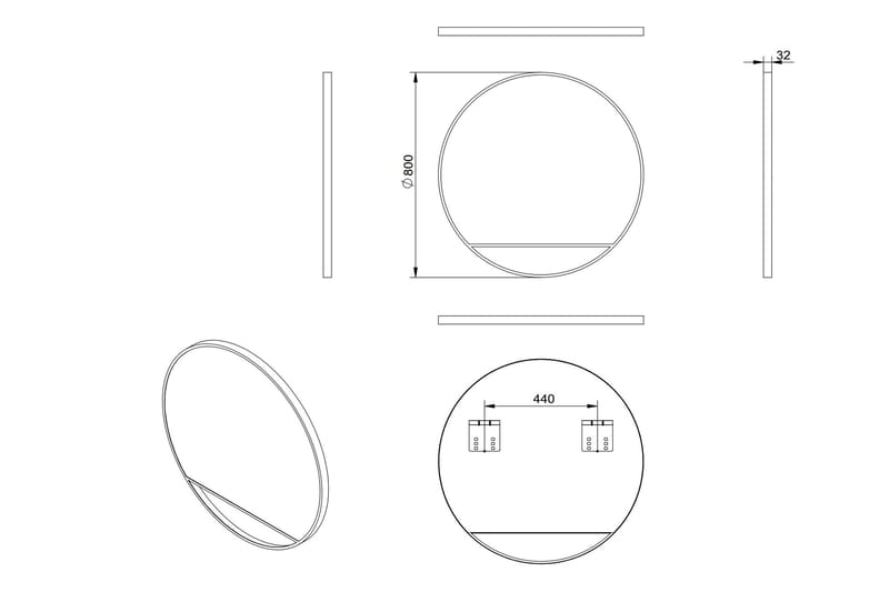 Gottsätter Speil 80 cm Rundt - Svart - Hus & oppussing - Kjøkken & bad - Baderom - Baderomsmøbler & baderomsinnredning - Baderomsspeil