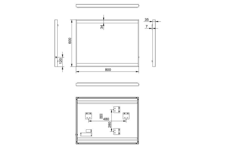 Knutby Baderomsspeil 60 cm LED-Lys - Svart - Hus & oppussing - Kjøkken & bad - Baderom - Baderomsmøbler & baderomsinnredning - Baderomsspeil
