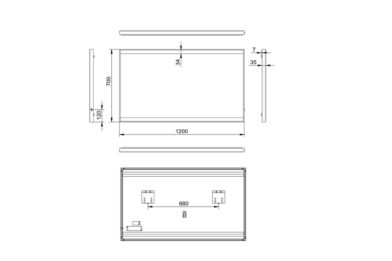 Knutby Baderomsspeil 70 cm LED-Lys - Svart - Baderomsspeil - Baderomsspeil med belysning