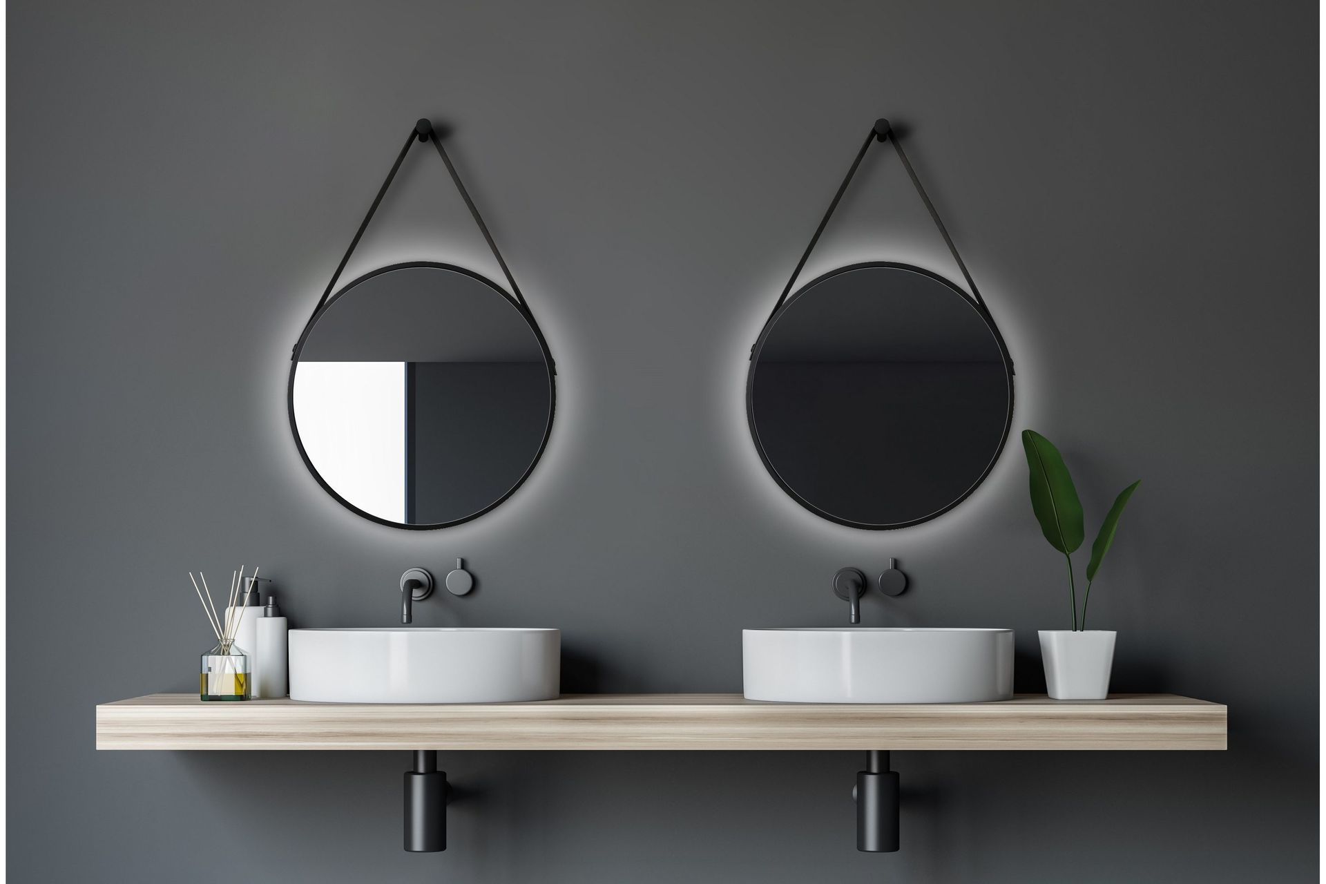 Knutby Speil 50 cm Rund LED-Lys - Svart