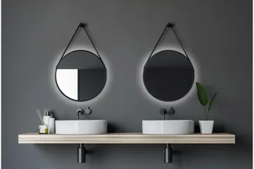 Knutby Speil 50 cm Rund LED-Lys - Svart - Hus & oppussing - Kjøkken & bad - Baderom - Baderomsmøbler & baderomsinnredning - Baderomsspeil