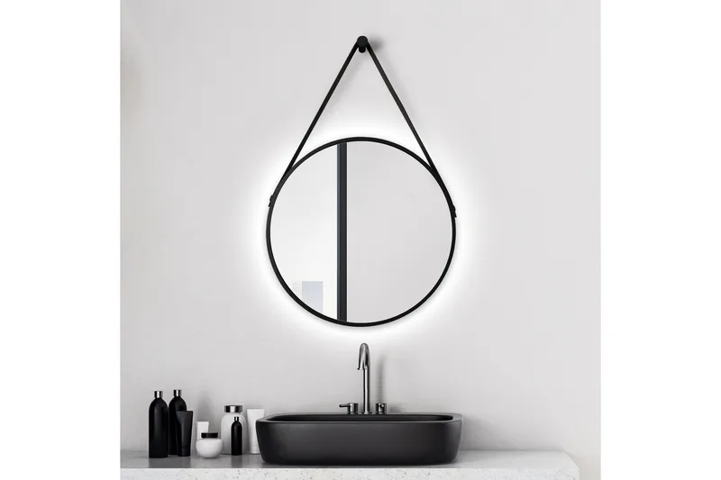 Knutby Speil 50 cm Rund LED-Lys - Svart - Hus & oppussing - Kjøkken & bad - Baderom - Baderomsmøbler & baderomsinnredning - Baderomsspeil