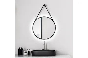 Knutby Speil 50 cm Rund LED-Lys - Svart - Hus & oppussing - Kjøkken & bad - Baderom - Baderomsmøbler & baderomsinnredning - Baderomsspeil