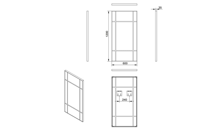 Lannabruk Speil 60x120 cm - Svart - Hus & oppussing - Kjøkken & bad - Baderom - Baderomsmøbler & baderomsinnredning - Baderomsspeil