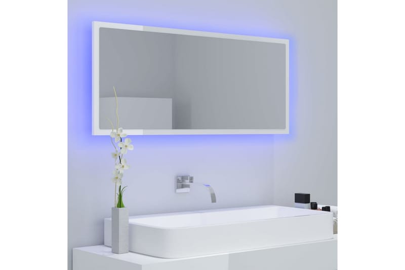 Baderomsspeil LED 100x8,5x37 cm sponplate høyglans hvit - Hvit - Baderomsspeil