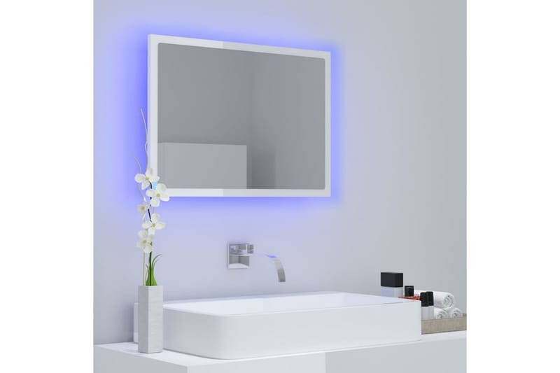 LED Baderomsspeil 60x8,5x37 cm sponplate høyglans hvit - Hvit - Baderomsspeil