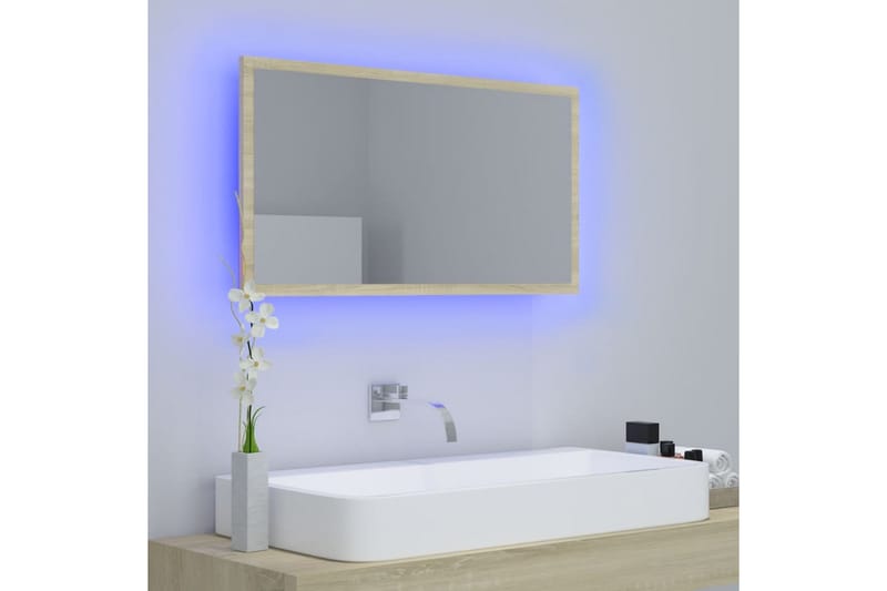 LED Badespeil 80x8,5x37 cm sponplate sonoma eik - Brun - Baderomsspeil