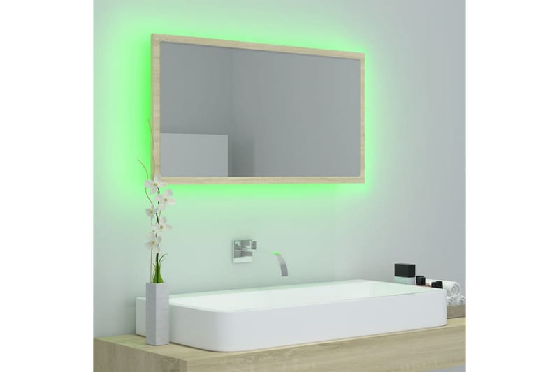 LED Badespeil 80x8,5x37 cm sponplate sonoma eik - Brun - Baderomsspeil