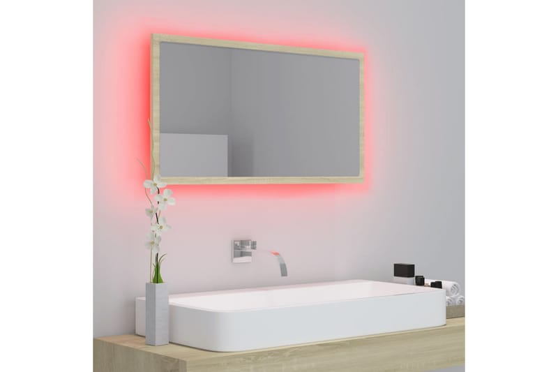 LED Badespeil 80x8,5x37 cm sponplate sonoma eik - Brun - Baderomsspeil