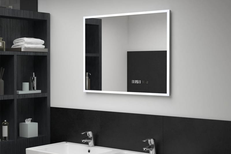 LED-speil til bad med berøringssensor og tidsvisning 80x60cm - Baderomsspeil - Baderomsspeil med belysning
