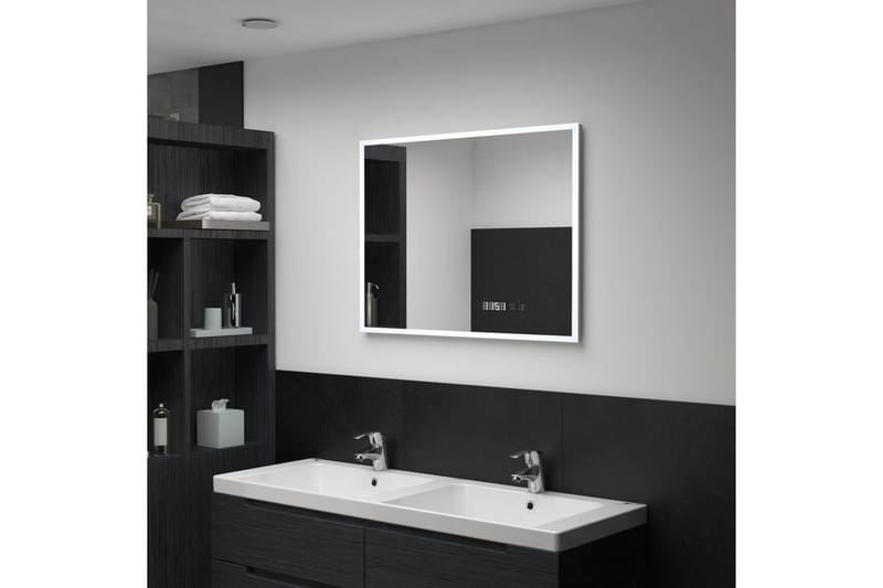 LED-speil til bad med berøringssensor og tidsvisning 80x60cm - Baderomsspeil - Baderomsspeil med belysning