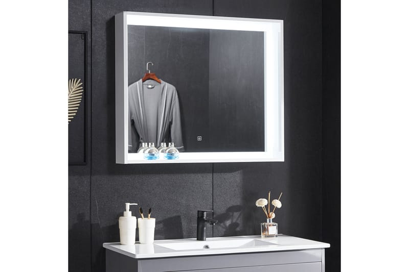 Speil med innebygd LED-belysning og hyllekant 13x68 cm Hvit - Lyfco - Hus & oppussing - Kjøkken & bad - Baderom - Baderomsmøbler & baderomsinnredning - Baderomsspeil