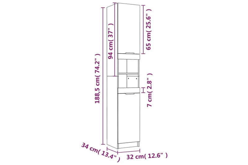 beBasic Baderomsskap betonggrå 32x34x188,5 cm konstruert tre - GrÃ¥ - Vaskeskap - Veggskap & høyskap - Baderomsskap