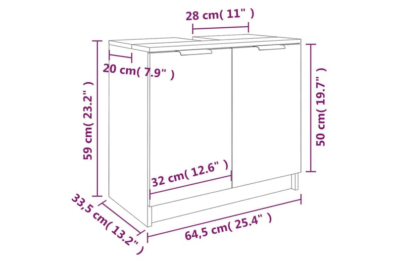 beBasic Baderomsskap betonggrå 64,5x33,5x59 cm konstruert tre - GrÃ¥ - Baderomsskap