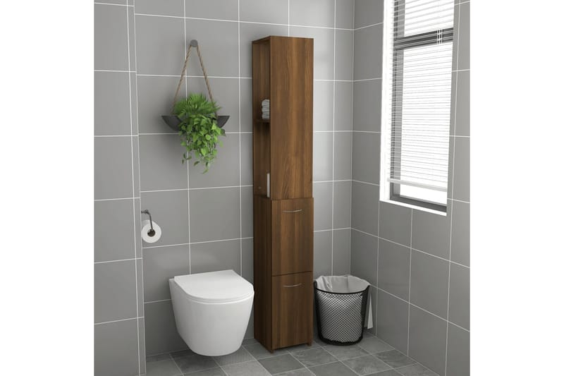 beBasic Baderomsskap brun eik 25x25x170 cm konstruert tre - Brun - Hus & oppussing - Kjøkken & bad - Baderom - Baderomsmøbler & baderomsinnredning - Veggskap & høyskap