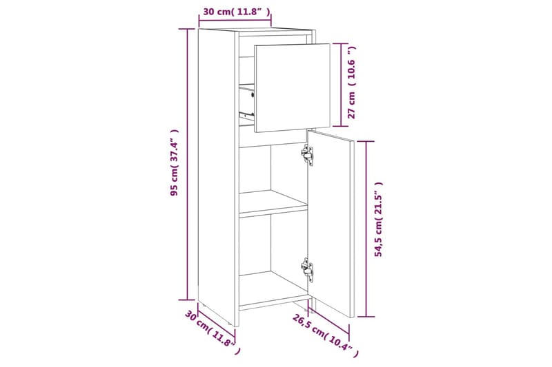 beBasic Baderomsskap brun eik 30x30x95 cm konstruert tre - Brun - Baderomsskap