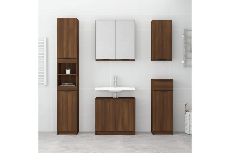 beBasic Baderomsskap brun eik 32x34x188,5 cm konstruert tre - Brun - Hus & oppussing - Kjøkken & bad - Baderom - Baderomsmøbler & baderomsinnredning - Veggskap & høyskap