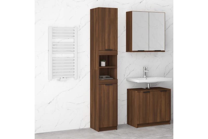 beBasic Baderomsskap brun eik 32x34x188,5 cm konstruert tre - Brun - Hus & oppussing - Kjøkken & bad - Baderom - Baderomsmøbler & baderomsinnredning - Veggskap & høyskap