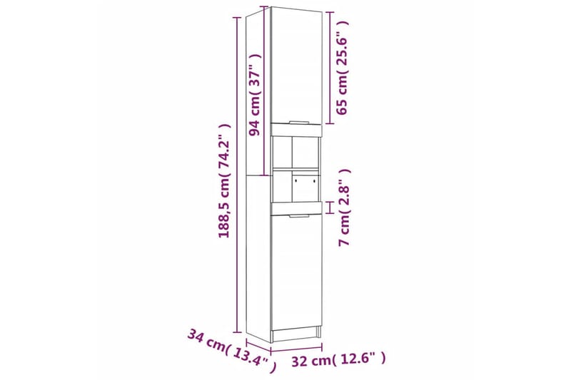 beBasic Baderomsskap brun eik 32x34x188,5 cm konstruert tre - Brun - Hus & oppussing - Kjøkken & bad - Baderom - Baderomsmøbler & baderomsinnredning - Veggskap & høyskap