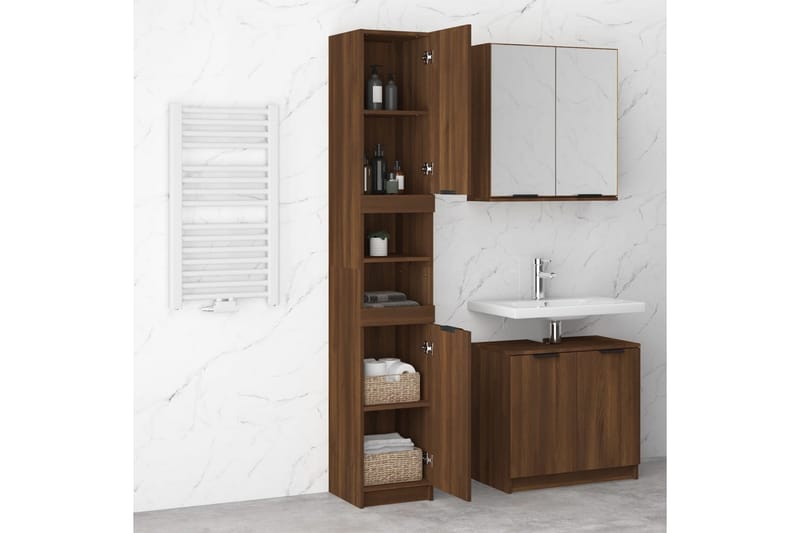 beBasic Baderomsskap brun eik 32x34x188,5 cm konstruert tre - Brun - Hus & oppussing - Kjøkken & bad - Baderom - Baderomsmøbler & baderomsinnredning - Veggskap & høyskap