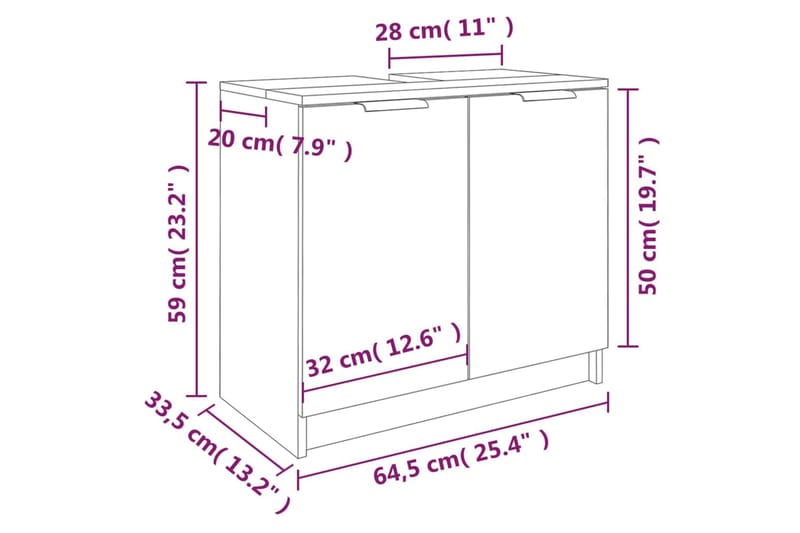 beBasic Baderomsskap brun eik 64,5x33,5x59 cm konstruert tre - Brun - Hus & oppussing - Kjøkken & bad - Baderom - Baderomsmøbler & baderomsinnredning - Baderomsskap