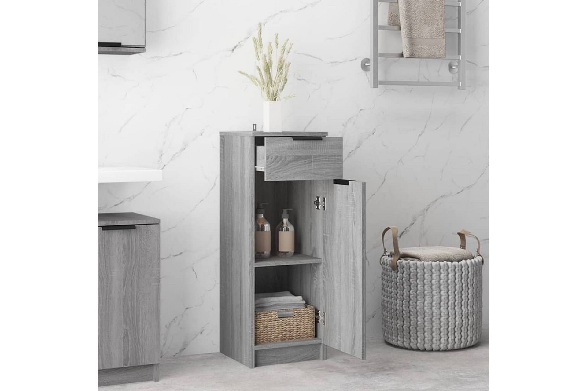 beBasic Baderomsskap grå sonoma 32x34x90 cm konstruert tre - GrÃ¥ - Hus & oppussing - Kjøkken & bad - Baderom - Baderomsmøbler & baderomsinnredning - Veggskap & høyskap