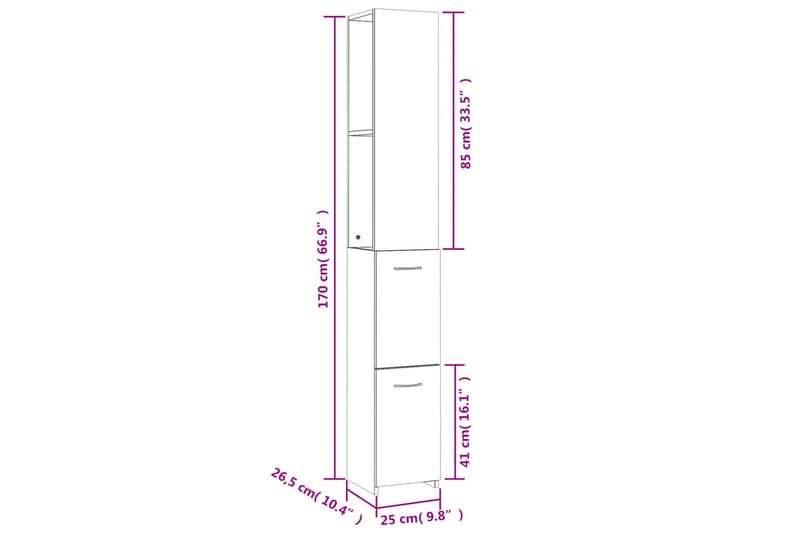 beBasic Baderomsskap grå sonoma eik 25x25x170 cm konstruert tre - GrÃ¥ - Vaskeskap - Veggskap & høyskap - Baderomsskap