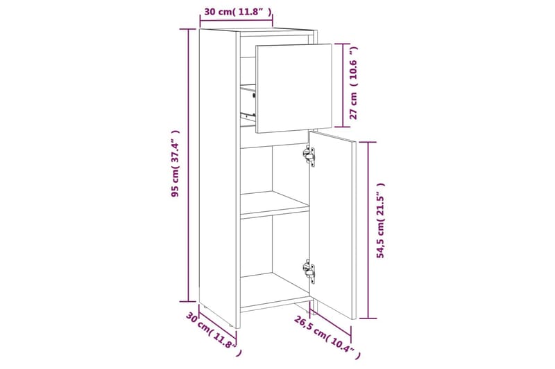 beBasic Baderomsskap grå sonoma eik 30x30x95 cm konstruert tre - GrÃ¥ - Hus & oppussing - Kjøkken & bad - Baderom - Baderomsmøbler & baderomsinnredning - Baderomsskap